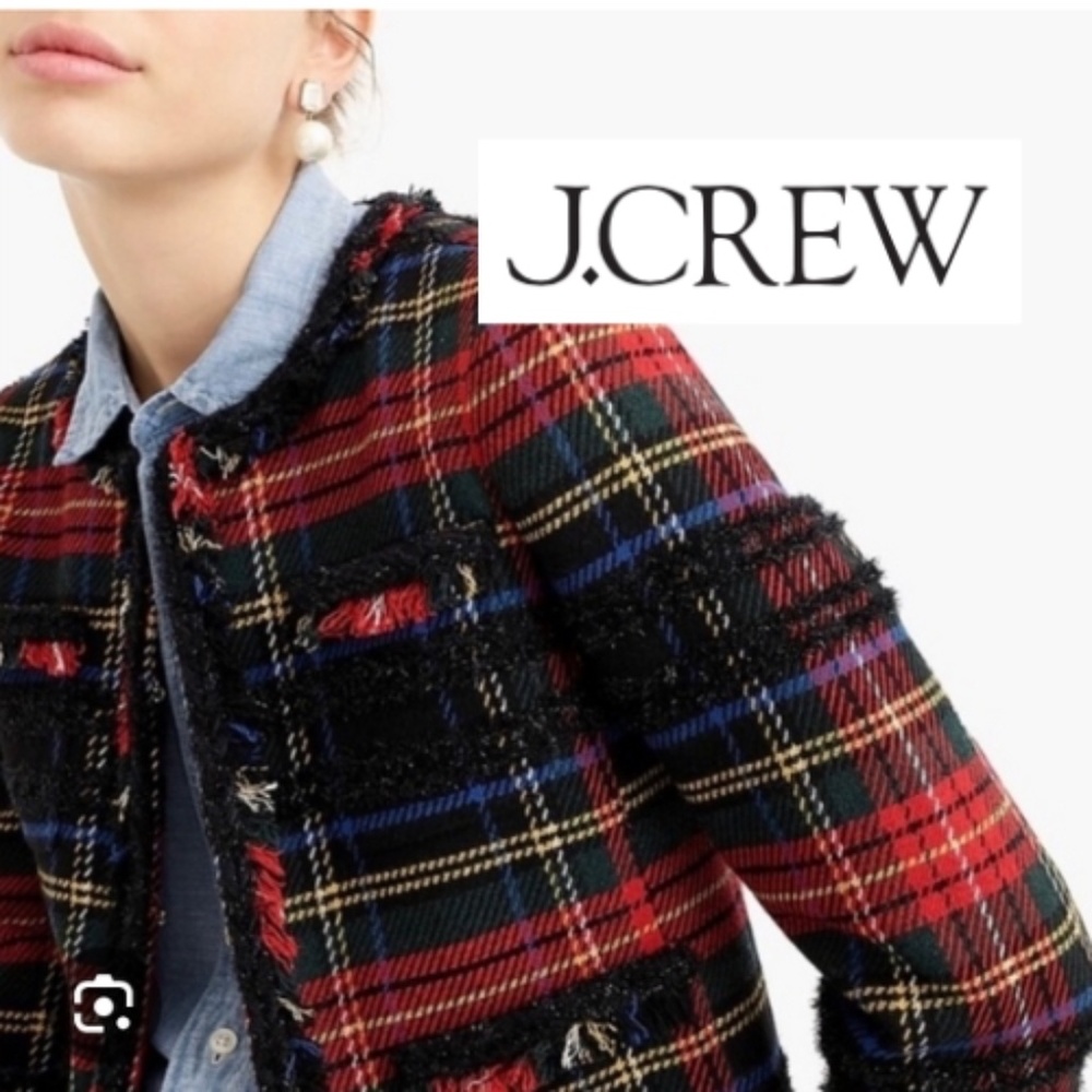 J. Crew Stewart Tartan plaid w/Braided Trim blazer/ Lady jacket, 0,  N121